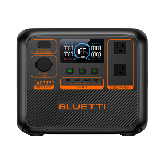Everglow Tech BLUETTI AC70P Portable Power Station/Solar Generator | 1000W 864Wh AC70P | 1000W 864Wh Power Station
