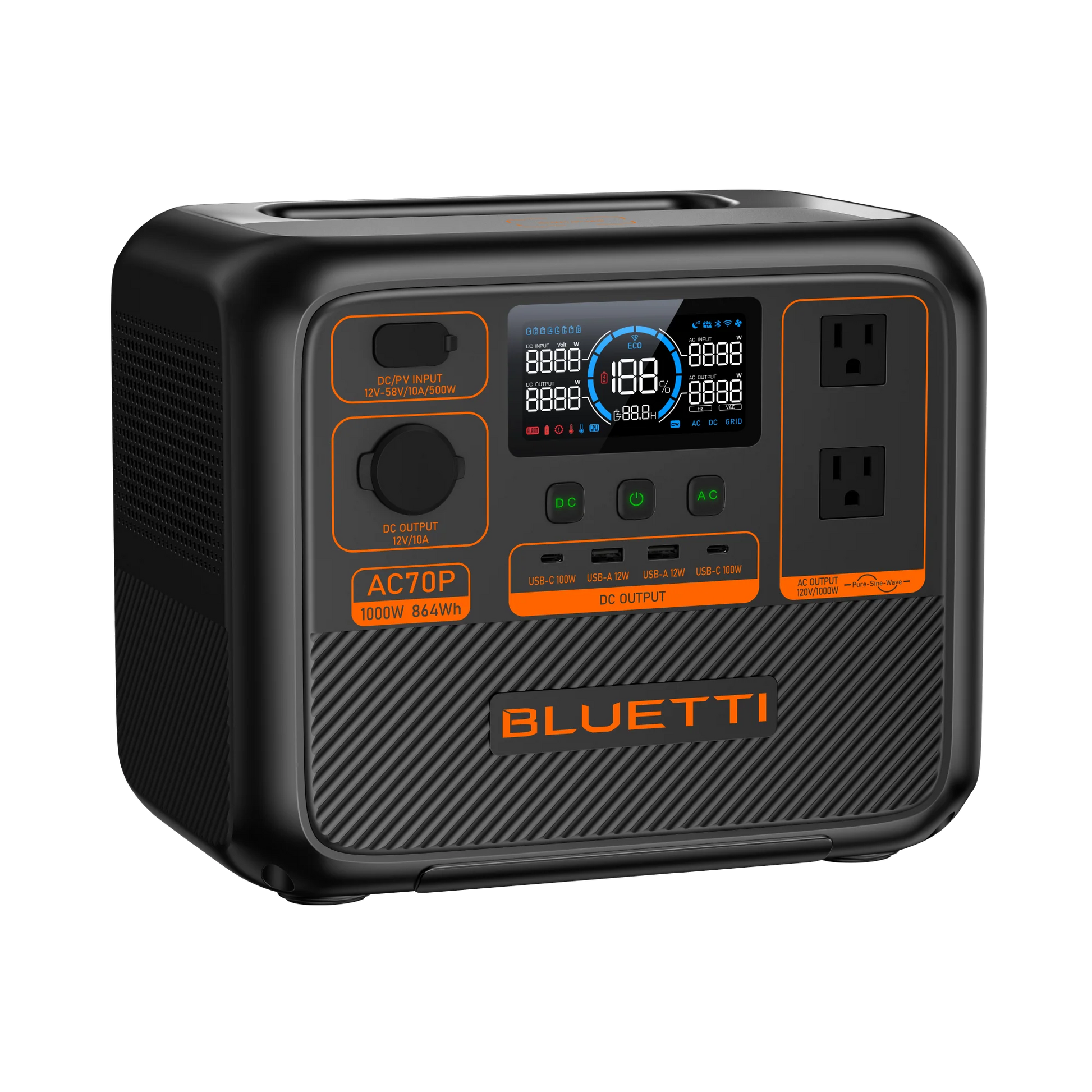Everglow Tech BLUETTI AC70P Portable Power Station/Solar Generator | 1000W 864Wh