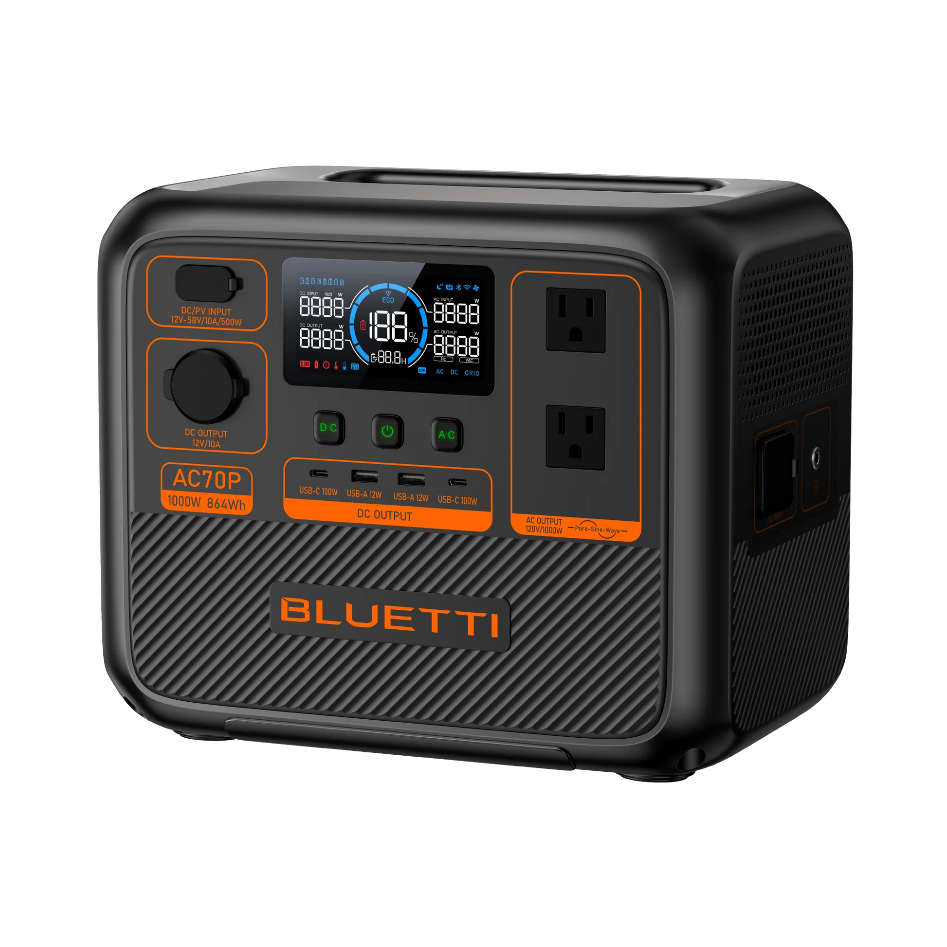 Everglow Tech BLUETTI AC70P Portable Power Station/Solar Generator | 1000W 864Wh