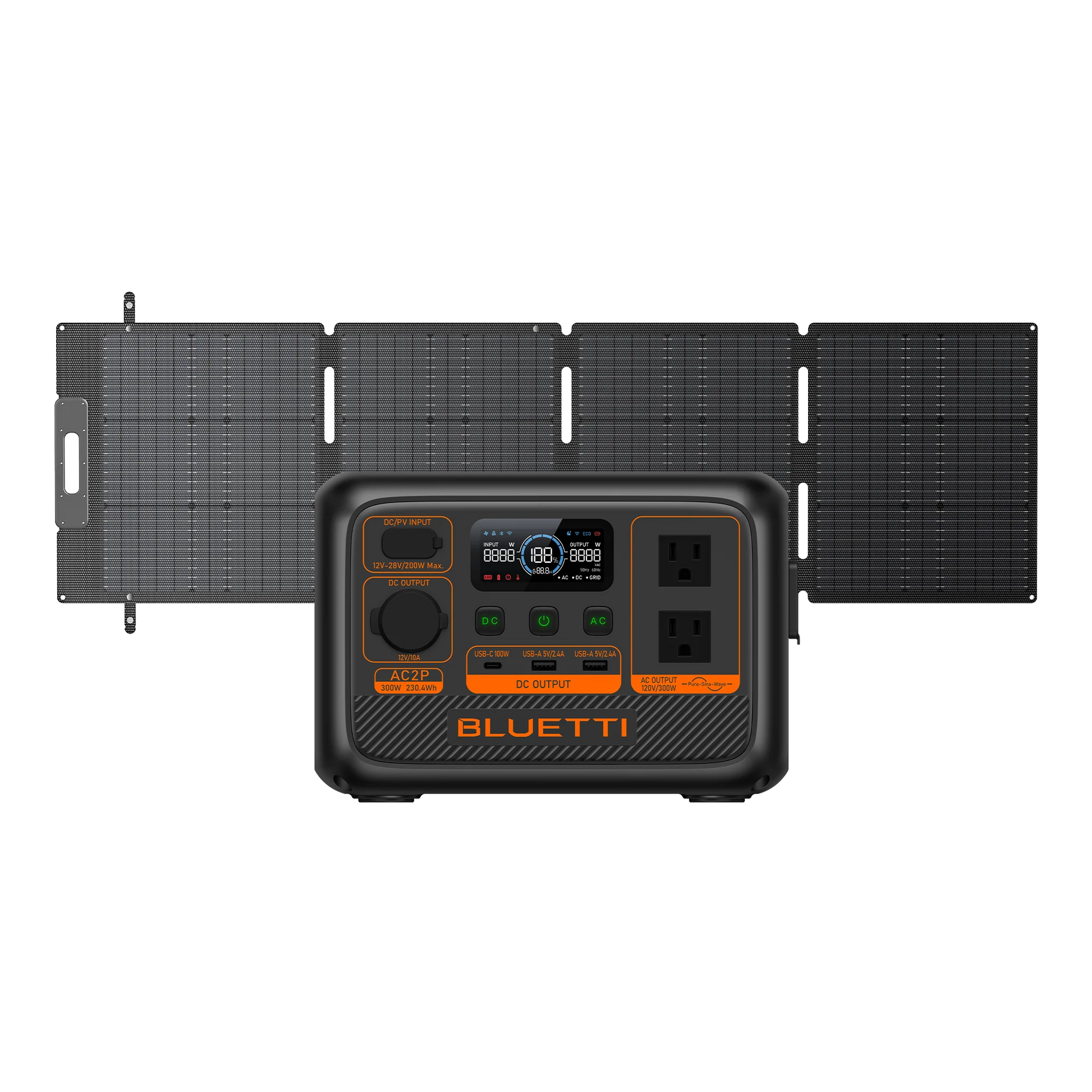 Everglow Tech BLUETTI AC2P Solar Portable Power Station/Solar Generator | 300W 230.4Wh AC2P+PV200W Solar | 300W 230.4Wh 200W Solar Kit
