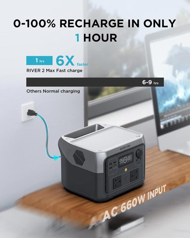 Everglow Tech EcoFlow RIVER 2 Max – Portable Power Station (500W, 512Wh) – ZMR610-B-UK